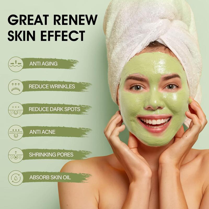 Green Tea Face Mask, Antioxidant Green Tea Clay Mask with Volcanic Mud, Deep Cleansing & Moisturizing & Hydrating Clay Facial Mask for Pores, Blackheads, Wrinkles, Dirts