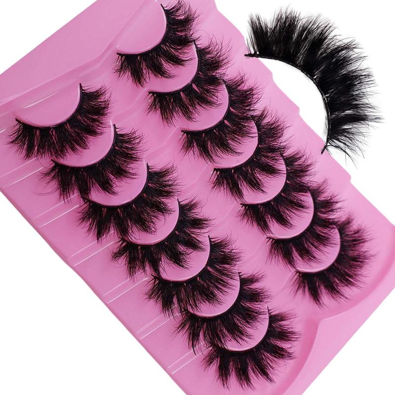 Natural Look False Eyelashes, 7 Pairs Fluffy Curling Faux Cluster Lashes, Volumized False Eyelashes for Women and Girls Eye Makeup Enhancement