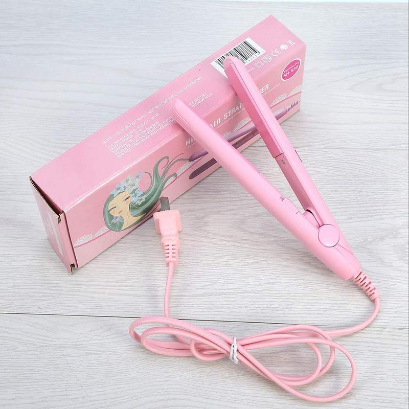 Hair Straightener, Flat Iron Curler, 25W PTC Straightener and Curling Iron in One Mini Hair Straightener(Pink, Us Plug) Comfort