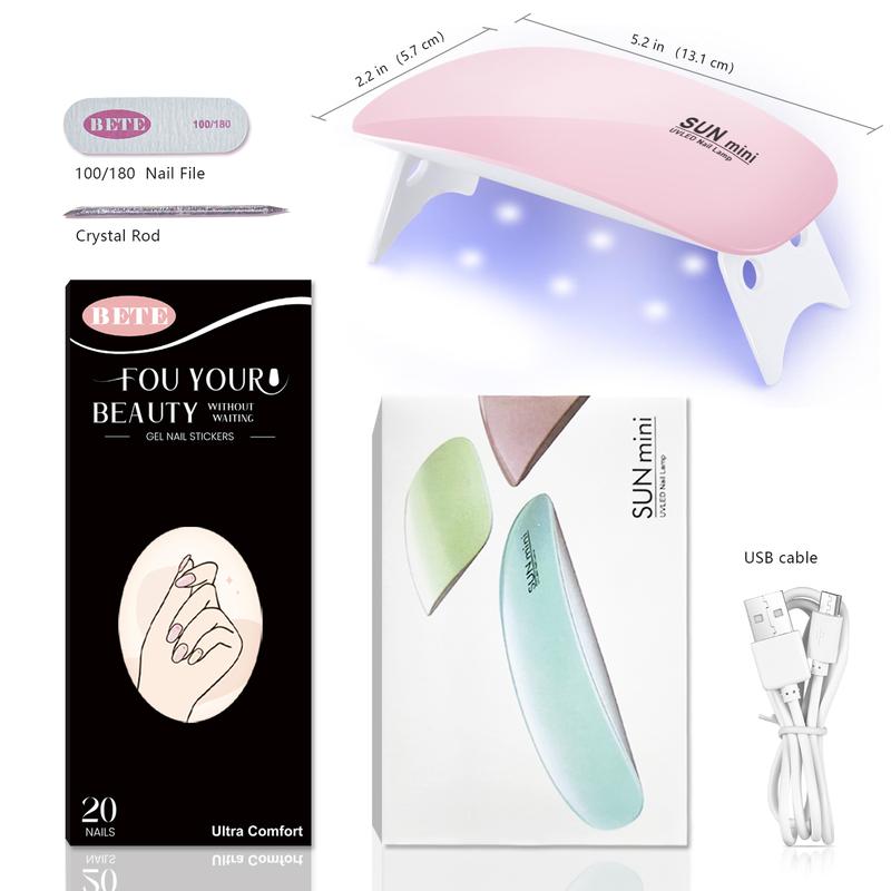 Gel Nail Strips LED nail Lamp Kit,, 20 pcs Gel Nail Stikers, Gel Nail Wraps Semi Cured, Long Lasting Salon-Quality, includes Nail File,Wooden Stick,12W LED nail lamp,Golden, Red and White Charm nail art