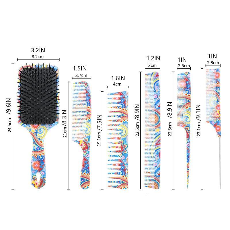 Ethnic Pattern Hair Comb Set, 6 Counts set Hair Styling & Scalp Massage Comb, Hair Styling Tool for Women & Men