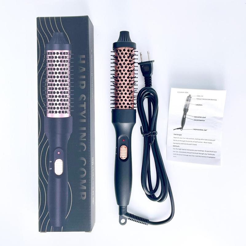 1.25-inch Professional Heated Curly Hair Brush Straight Hair Comb, Hot Tools Thermal Brush, Hair Curling Iron, Negative Ion Perm Stick Heating Round Brush Dual-purpose Hair Styling Comb, American Standard Plug, Women's Hair Styling Tool