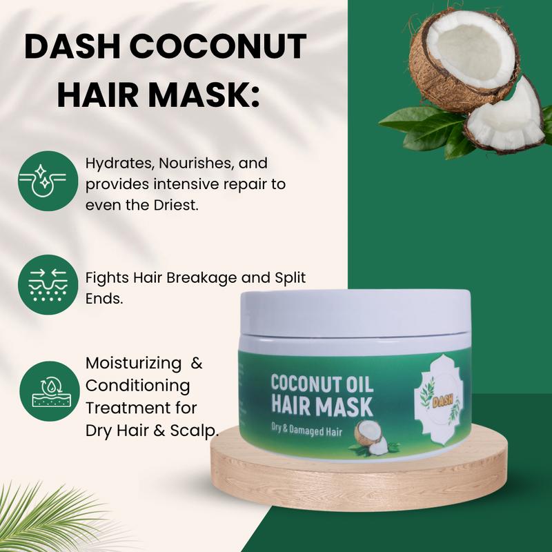 Dash Natural Hair Grow Oil 2 Oz, Coconut Oil Hair Mask-8.45 Oz, Hair Scalp Massager