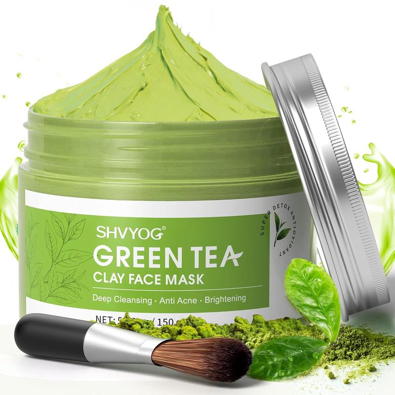 Green Tea Face Mask, Antioxidant Green Tea Clay Mask with Volcanic Mud, Deep Cleansing & Moisturizing & Hydrating Clay Facial Mask for Pores, Blackheads, Wrinkles, Dirts