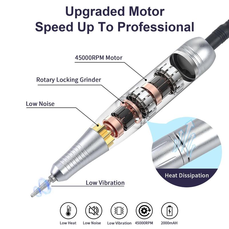 Portable Electric Nail Drill, 1 Set Nail Polishing Machine, Variable Speed Electric Nail File Tool, DIY Nail Art Tool