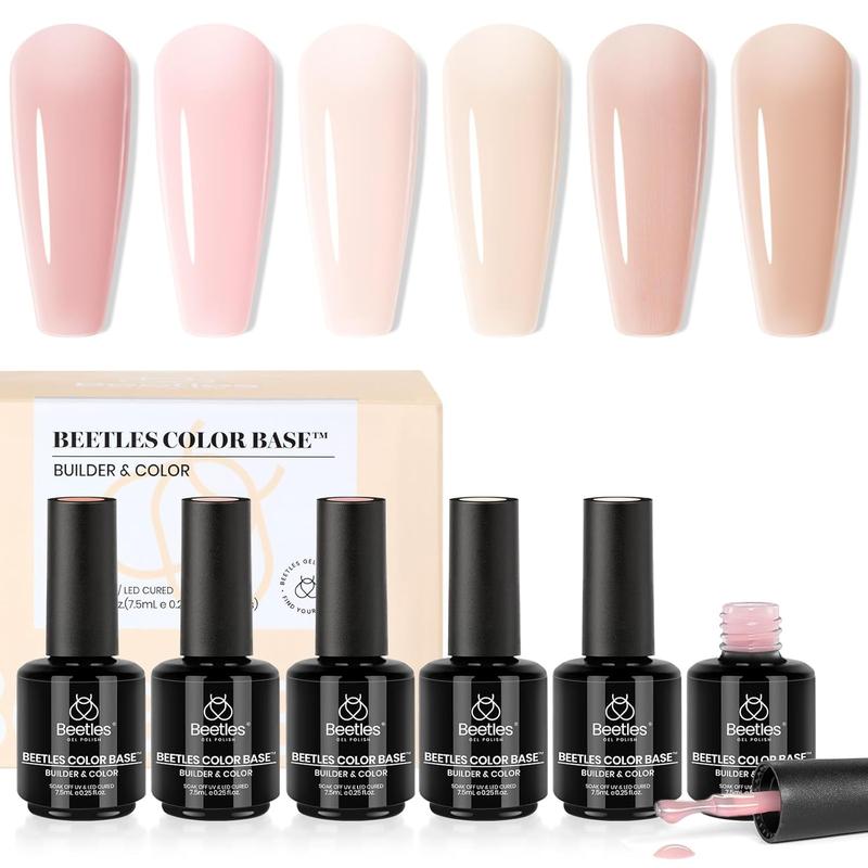 Beetles Base Color Gel Nail Polish, 6 Colors Nude Gel Polish Pink Nail Polish Peach Pink Nail Polish Neutral Sheer French Tip Base Colors Soak Off Nail Art Manicure DIY at Home Gift for Women