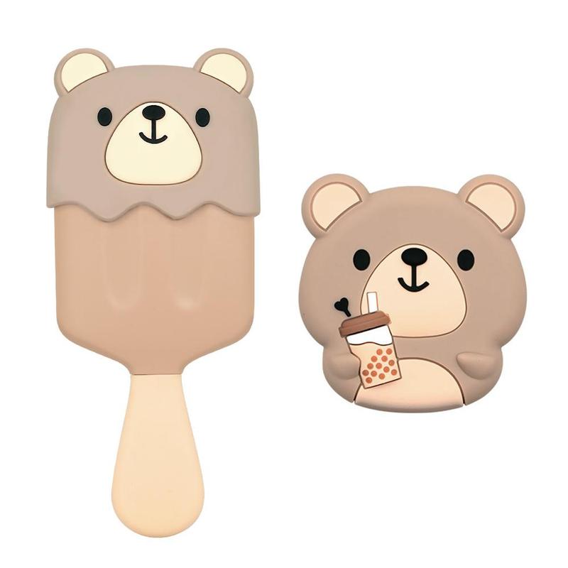 Cute Bear Design Hairbrush & Mirror Set, 1 Count Air Cushion Hair Comb & 1 Count Cute Mirror for Kids