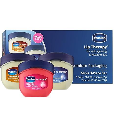 Vaseline Lip Therapy Variety 3-Pack – Original, Rosy Lips, Cocoa Butter Mini Lip Balms for Soft, Deliciously Kissable Lips, 0.25 Oz Ea