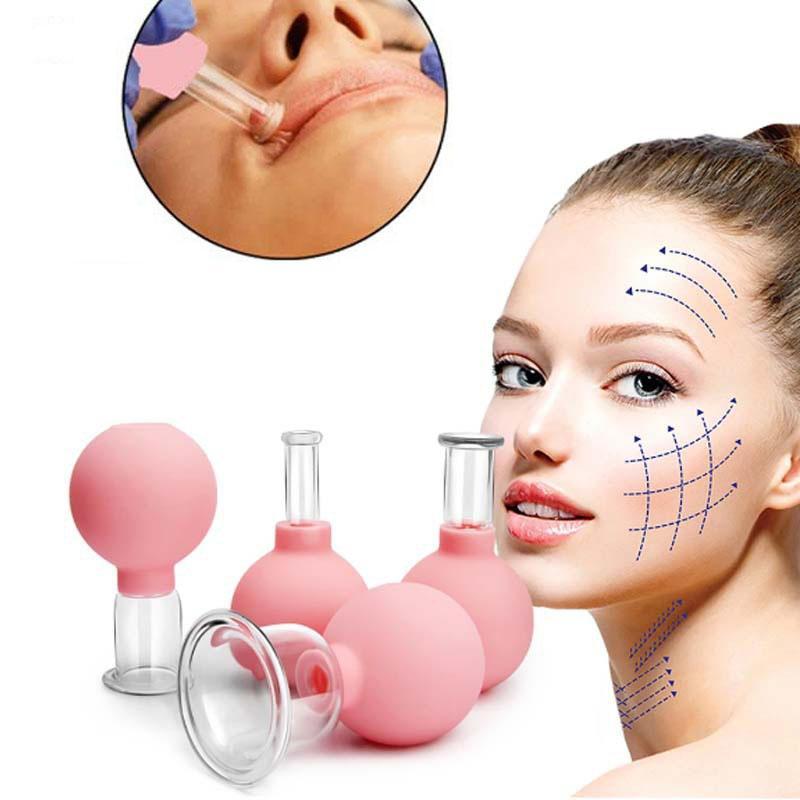 Facial Vacuum Cupping, 4 Counts set Facial Beauty Cupping Cups, Fireless Cupping, Glass Cupping, Vacuum Silicone Facial Beauty Jar, Professional Skincare Tools for Women