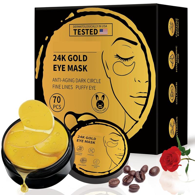 Under Eye Patches For Puffy Eyes 70PCS, 24K Gold Eye Mask For Dark Circles and Puffiness, Under Eye Mask Patches Skincare, Eye Gel Pads, Eye Patches For Wrinkles, Puffy Eyes Bags Treatment Women Men