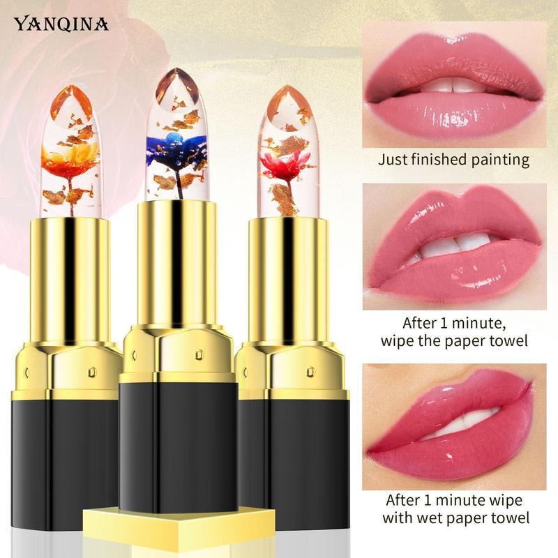 Temperature Color Changing Lipsticks, 3 Counts set Moisturizing Long Lasting Floral Lip Balm, Hydrating Lip Gloss for Girls & Women