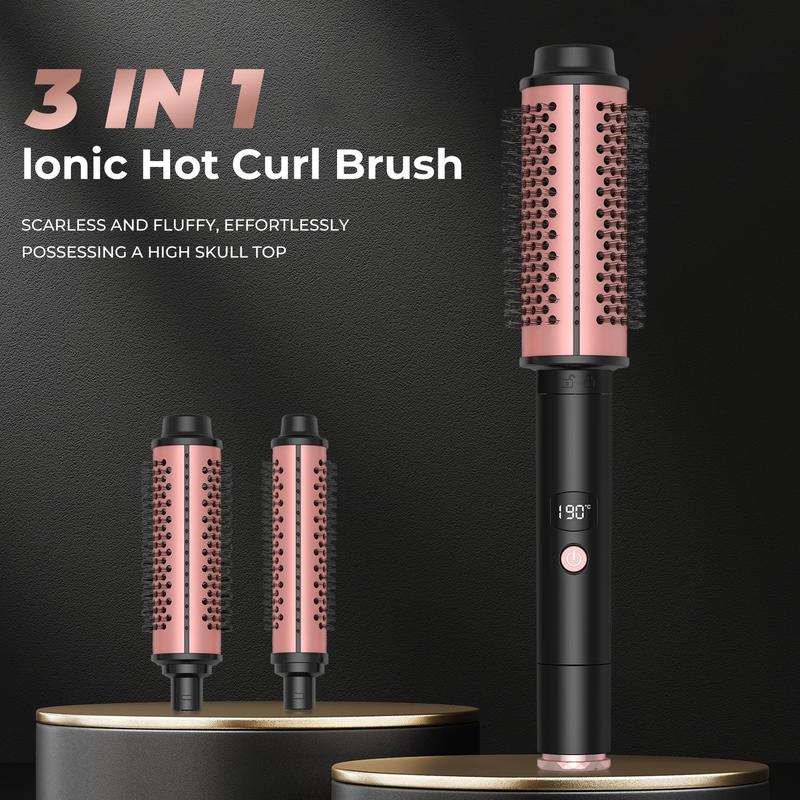 3 in 1 Thermal Brush, LCD Display Heated Round Brush, Hair Straightening Brush, Hair Straightener Comb, Detachable Hair Curling Iron for Beach Waves Hair Styling Tools Set, Curly Hair Brush