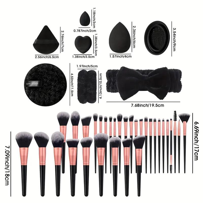 58-Piece Makeup Tool Set - Hydrophilic PU Blenders & Sponges Kit, Unscented, Suitable for Normal Skin, Includes 32 Matte Rose Gold Brushes, 10 Black Beauty Sponges, 10 Heart & Triangle Puffs, 2 Cleansing Pads, Hair Band, 2 Wristbands & Brush Cleaning Bowl