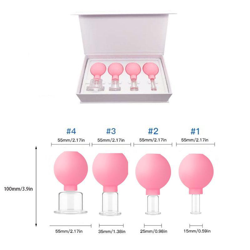 Facial Vacuum Cupping, 4 Counts set Facial Beauty Cupping Cups, Fireless Cupping, Glass Cupping, Vacuum Silicone Facial Beauty Jar, Professional Skincare Tools for Women