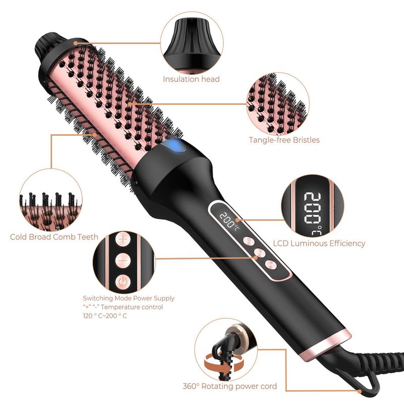 Hair Straightening Brush, 1 Count 9 Temperatures Heated Round Brush, LCD Display Hair Styling Tool for Home & Salon Use