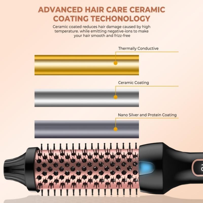 Hair Straightening Brush, 1 Count 9 Temperatures Heated Round Brush, LCD Display Hair Styling Tool for Home & Salon Use