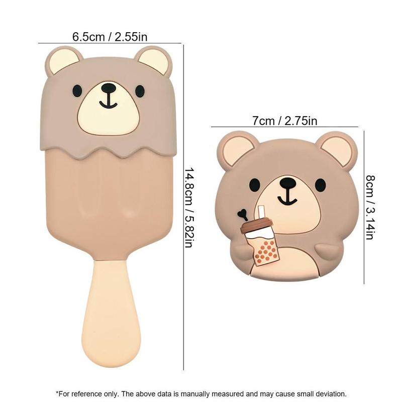 Cute Bear Design Hairbrush & Mirror Set, 1 Count Air Cushion Hair Comb & 1 Count Cute Mirror for Kids