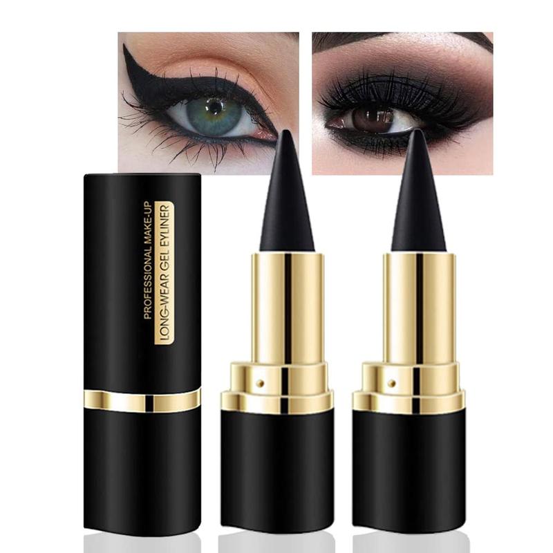 2Pcs Black Gel Eyeliner Pencil Set,Natural Cream Eye Liner Waterproof Smudge Proof,Cat Eye Black Smokey Eyeshadow Palette Stick Crayon,Goth Halloween Makeup,delineador de ojos contra el agua Lipliner Cosmetic