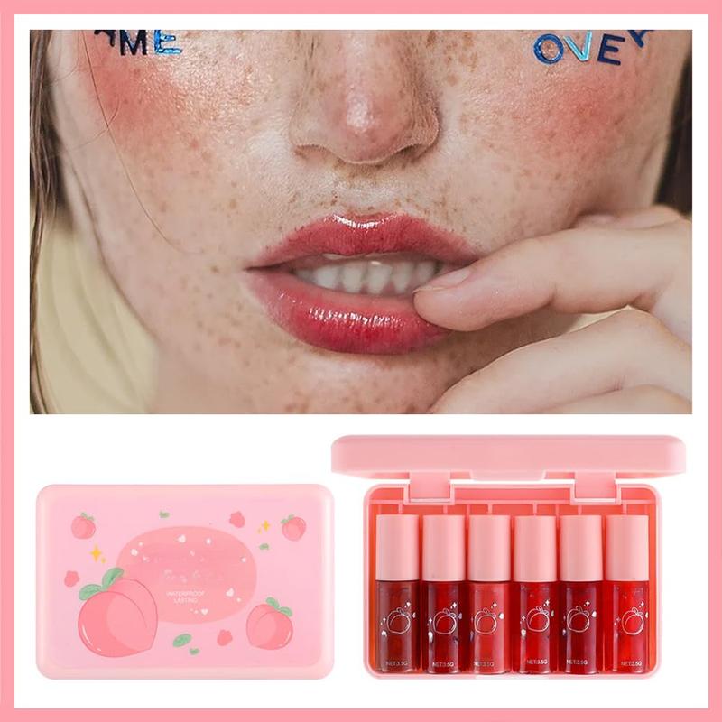 6 Colors Lip Tint Stain Set,Water Tint Lip Stain Korean Lip Gloss Long Lasting,Plumping Mini Liquid Lipstick Moisturizing Natural Lip Tint,Multi-Use Lip & Cheek Tint,Non-sticky,Lightweight,Vivid Color