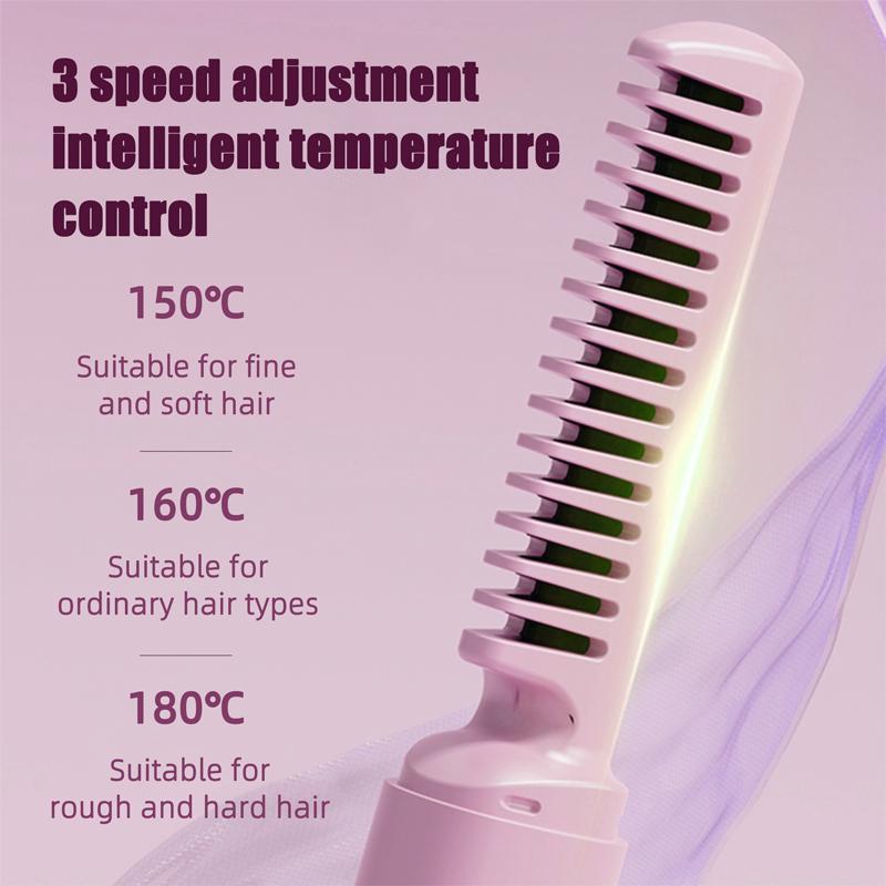 USB Charging Ceramic Hot Hair Brush, Fast Heating Negative Ion Hair Straightener, Hair Styling Appliance for Home, Travel, and Salons