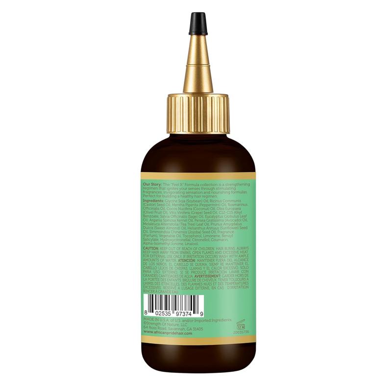 Feel-It Formula Strengthening Oil with Rosemary Oil, Peppermint Oil and Sage - Helps Promote Hair Growth, Nourishing Treatment for Split Ends and Dry Scalp for All Hair Types, 4 fl oz.