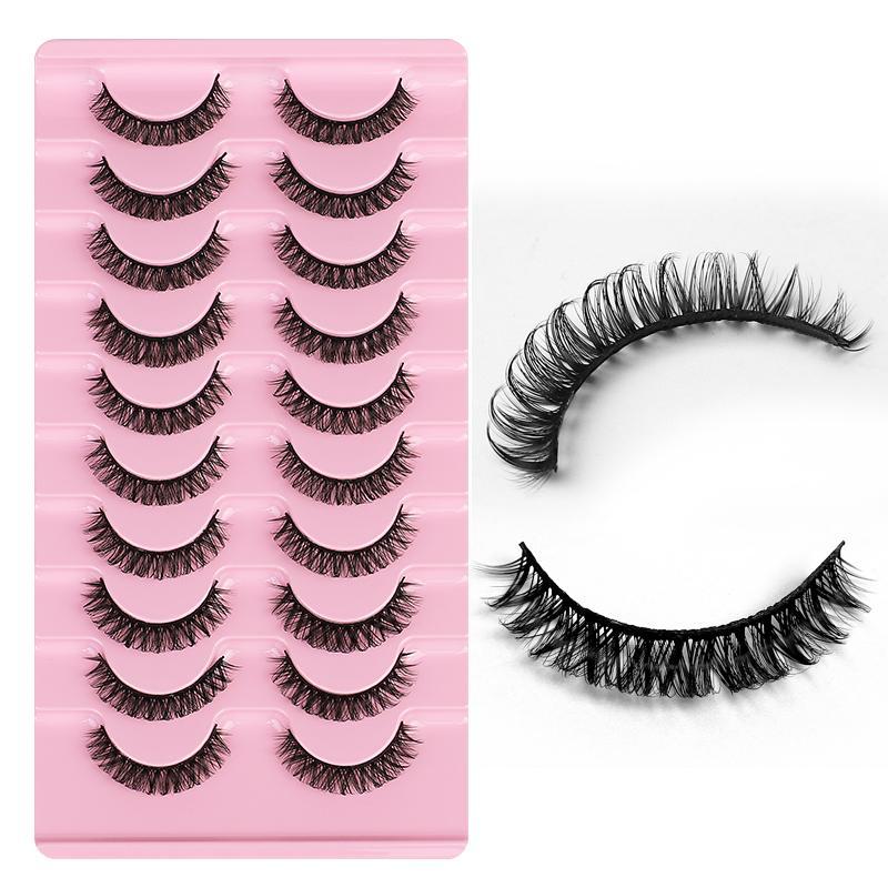 10 Pairs Fluffy False Eyelashes, Wispy Cat Eye Faux Cluster Lashes, Natural Curling Eye Makeup Strip Lashes, Full Volume Eyelash for Lashes Extension