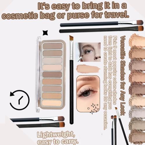 9 Colors Matte Nude Eyeshadow Palette,Brown Neutral Eye Shadow Palette Makeup,Waterproof Blendable Make Up Pallet Long Lasting High Pigmented Eyeshadow Makeup Palette with Eyeshadow Brushes