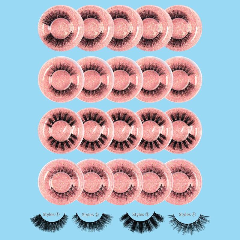 20 Pairs Crossed Thick False Eyelashes for Eyelashes Extensions, Natural Look Eyelash Extensions, Portable Makeup Tools for Women