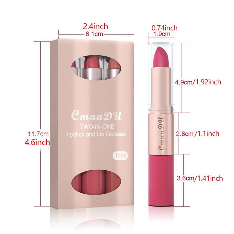 2 in 1 Long Lasting Lipstick, 3 Counts set Water Proof Matte Lip Balm, Easy Coloring Lip Sticks, Moisturizing Matte Lipstick for All Occasions Lip Makeup