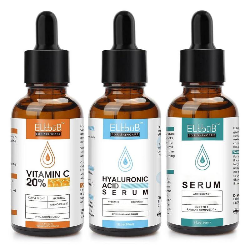 ELBBUB Facial Serum 3 Pack, Vitamin C Serum with Hyaluronic Acid, Vitamin A and Amino Acids, Boost Skin Collagen