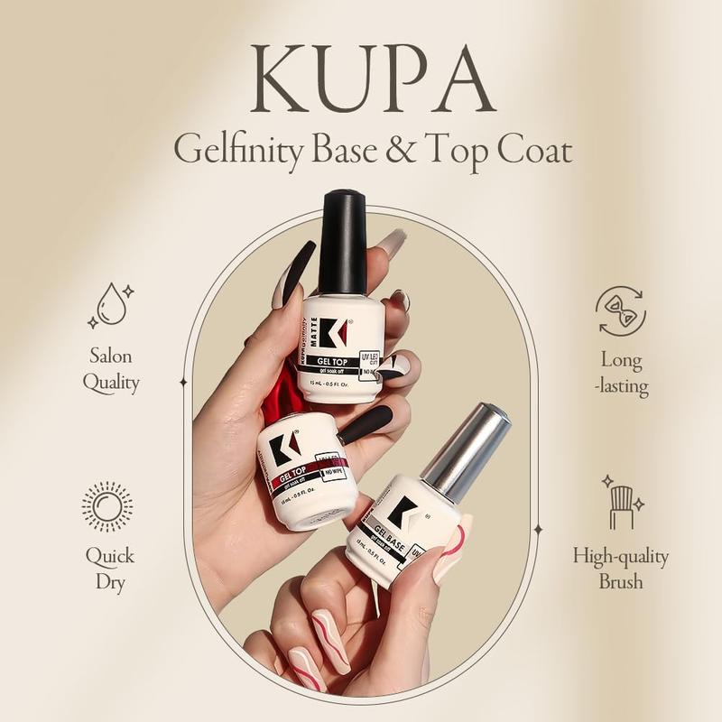 KUPA GelFinity - Soak Off Gel - Top Coat Glossy Finish (No-Wipe) 0.5 Fl Oz Nail Art