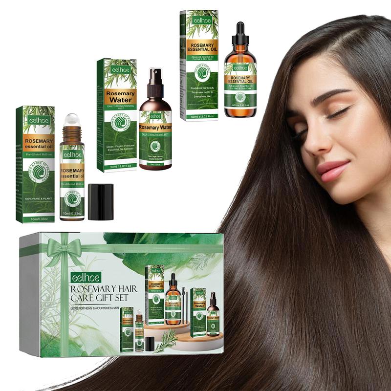 Rosemary Hair Care Gift Set, 3 Counts set Including Hair Oil, Roller Oil & Spray Water, Hair Care & Styling Product for Women & Men