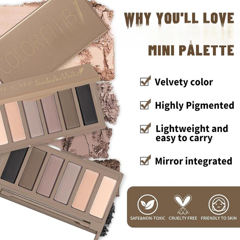 6 Colors Mini Naked Eyeshadow Makeup Palette Neutral Nude Smoky Eye Shadow Taupe & Brown Matte Make Up Pallet with Mirror Highly Pigmented Long Lasting  Travel Size Gift Kit 01