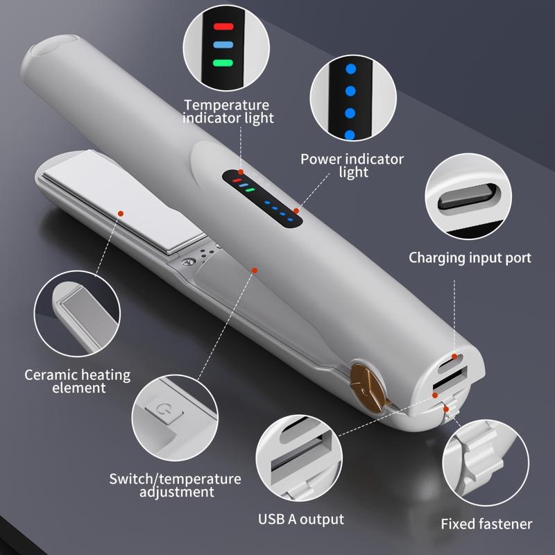 Cordless Hair Straightener Curling Iron, Mini Portable USB, Intelligent Temperature Control to Upgrade the Anti- scalding, Hair Care Anion Care Hair, Large- capacity Lithium Battery Lasting Life, Portable Charger, Party, Travel