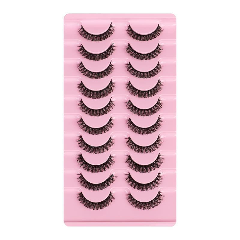 10 Pairs Fluffy False Eyelashes, Wispy Cat Eye Faux Cluster Lashes, Natural Curling Eye Makeup Strip Lashes, Full Volume Eyelash for Lashes Extension