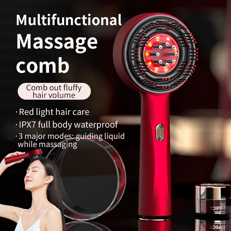 Christmas Xmas New Year Portable Ipx7 Waterproof Electric Hair Scalp Massager, Cordless Hair Massage Comb with 3 Modes, Red Light Hair Care Comb with Essence Liquid Introduction Applicator for Hair Massage, Comfort Hair Care Product for Home & Travel Use