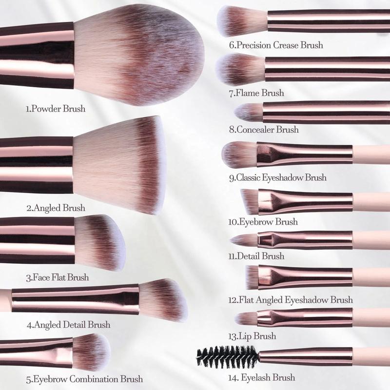 BS-MALL 14PCS Travel Makeup Brush Set LED Light Mirror Private Label Portable LED Mirror Cosmetic Makeup Brushes Set