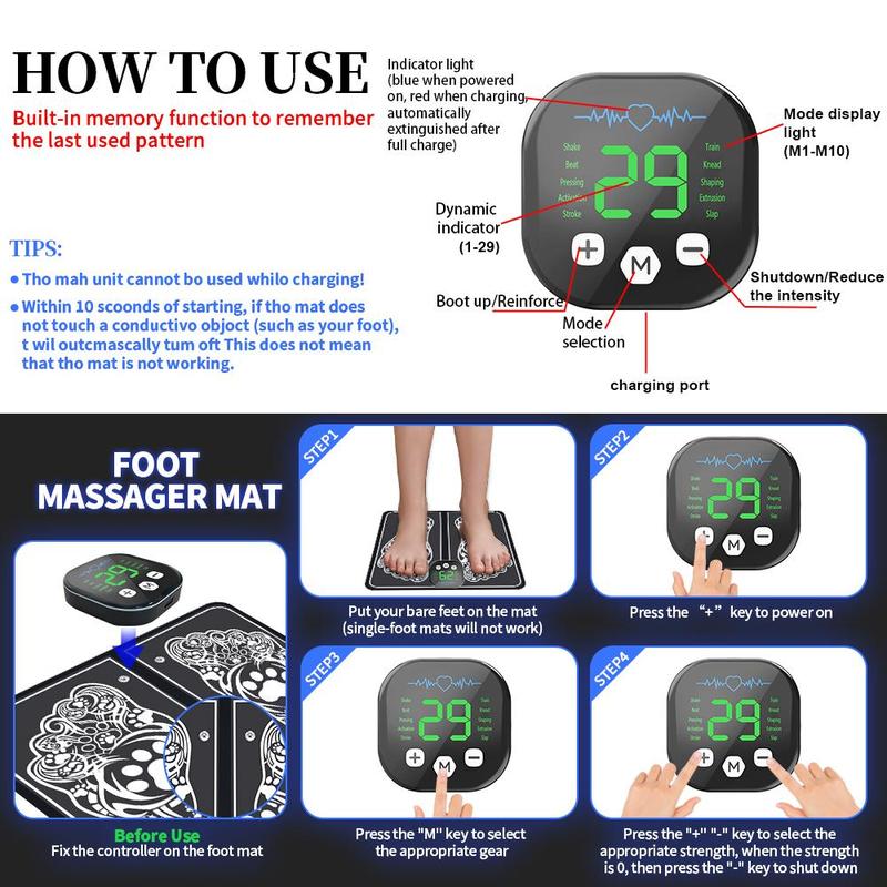 10 Modes 29 Gears Electric Foot Massager Pad, 1 Box USB Rechargeable Portable Feet Massage Mat, Foot Massage Machine