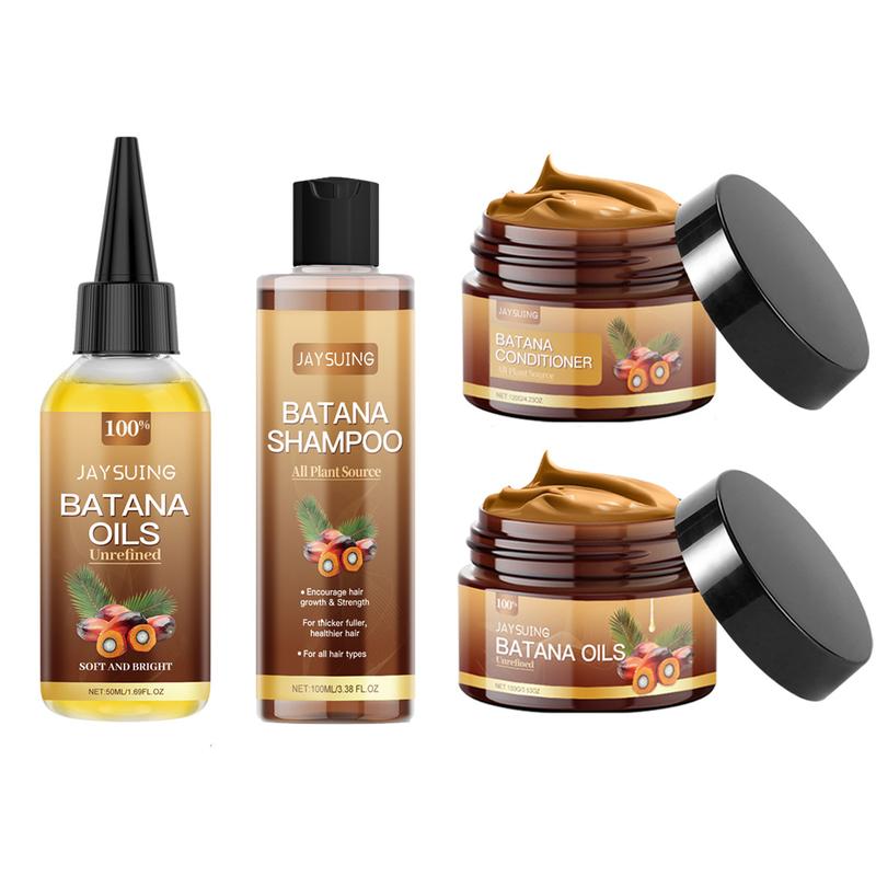 4PCS Batana Oil Hair Care Set, Hair Shampoo & Hair Conditioner  & Oils & Soft and Bright Oil,Scalp Massage Moisturizes For Haircare Cleansing Cleanser