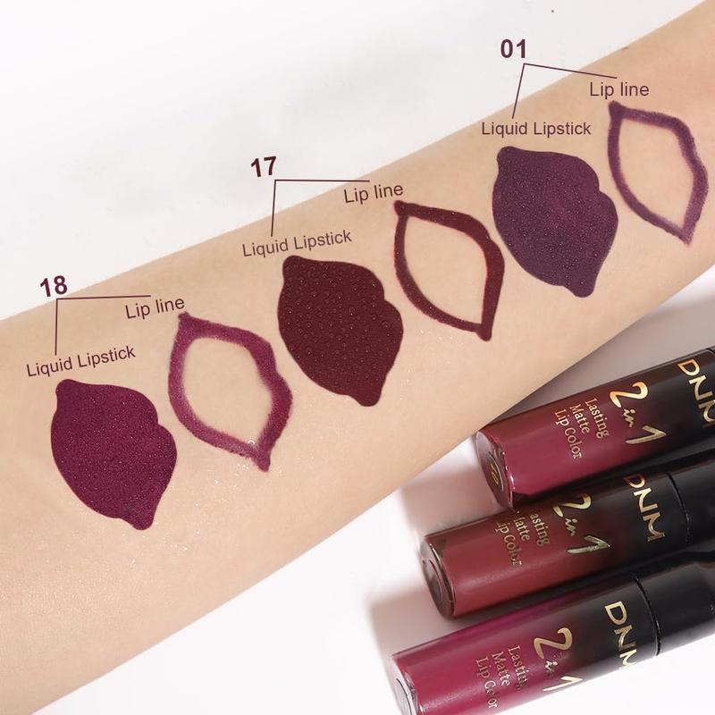 Evpct 3Pcs Dark Red Purple Plum Lip Stain Paint Matte Lip Liner and Lipstick Set Long Lasting Smudge Proof lipstick Matte Matte Long Lasting 24 Hours Waterproof Matte Original 24 Hours