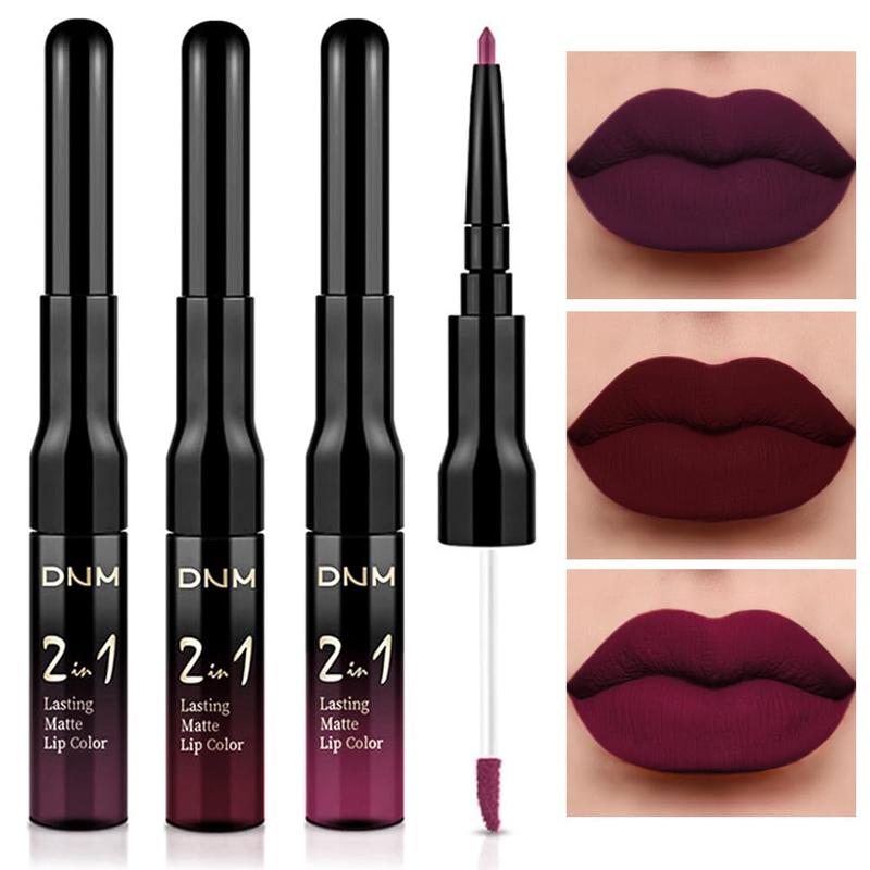 Evpct 3Pcs Dark Red Purple Plum Lip Stain Paint Matte Lip Liner and Lipstick Set Long Lasting Smudge Proof lipstick Matte Matte Long Lasting 24 Hours Waterproof Matte Original 24 Hours