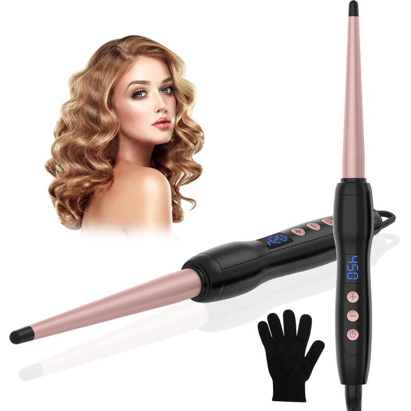 Curling Wand for Long Hair,3 4 Inch Tapered Hair Wand Curling Iron with LCD Display,0.35-0.75 Inch Hair Curling Wand 14 Adjustable Temp 100°C-230°C(210°F-450°F),110-240V Instant Heating Wand Curler