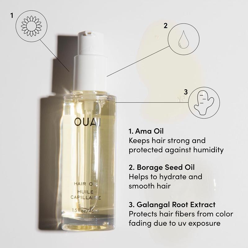 OUAI Hair Oil - Hair Heat Protectant Oil for Frizz Control - Adds Hair Shine and Smooths Split Ends - Color Safe Formula - Paraben, Phthalate and Sulfate Free (1.5 oz)