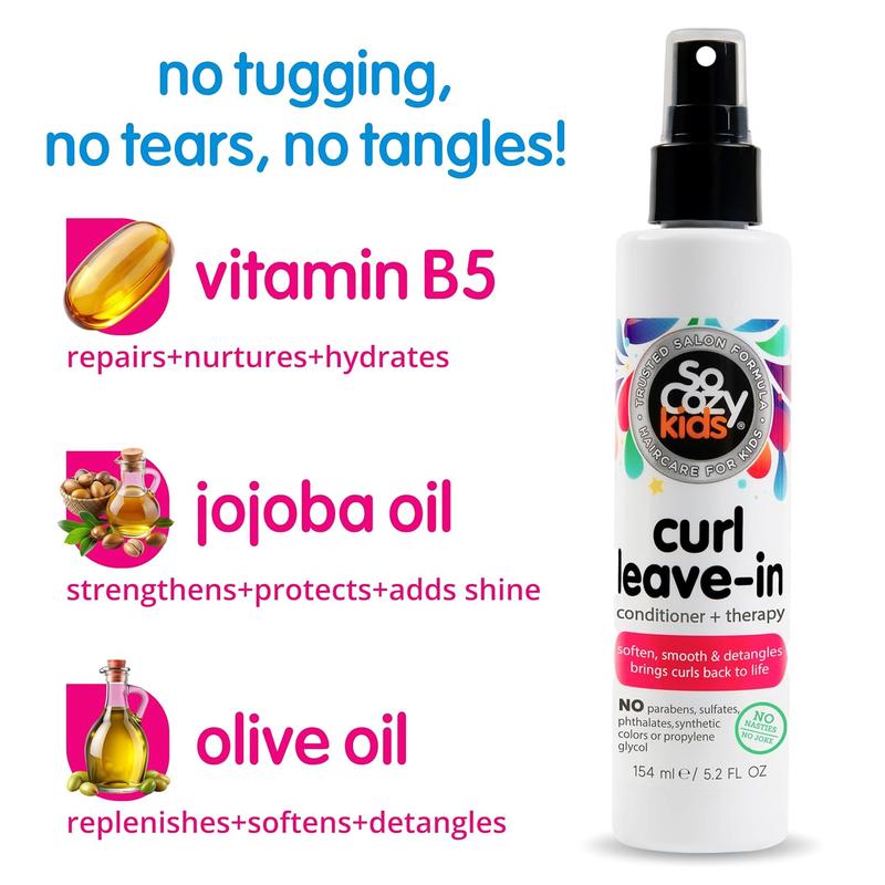 So Cozy Curl Leave in Conditioner Spray - Kids Hair Detangler Spray & Leave-In Conditioner for Curly Hair Paraben-Free & Detangler Spray for Kids Tangle-Free Curls, 5.2 Fl Oz, Packaging May Vary SoCozy