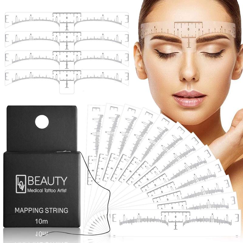 100 Pack Eyebrow Ruler with 1 Box 10M Premium Eyebrow Mapping Ink String Pre-Inked Microblading String for Eyebrow Mapping Ultra-Thin Mess-Free for Marking Symmetrical Eyebrows Makeup Cosmetic