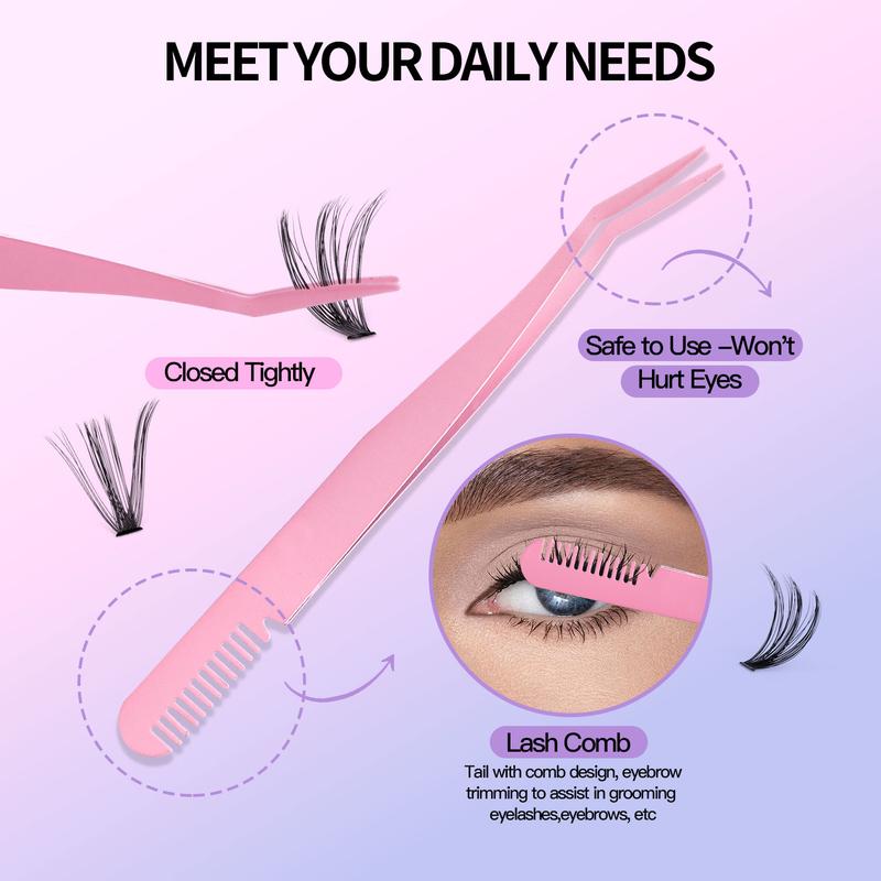 DIY Eyelash Extension Kit 280 Pieces Eyelash Cluster Kit Single Eyelash Natural 9-16mm Adhesive Seal Tweezers Eyelash Glue Remover False Eyelashes for Beginners Eyelash Extension at Home