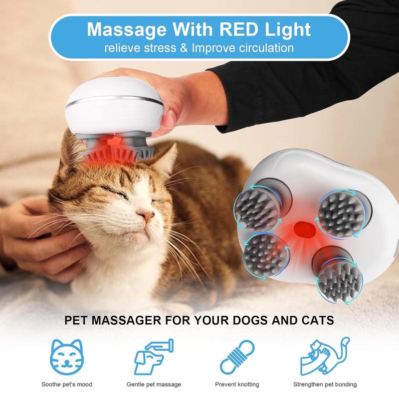 Cat Massager, Electric Pet Massager for Indoor Cats and Dogs with 4 Rotatable Massage Heads, Stress and Stiffness T