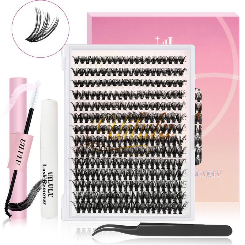 UILULU DIY  Extension Kit Individual  Cluster D Curl Eyelash Set (0.07D-9-16MM Kit)