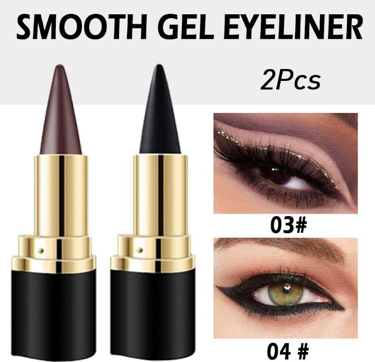 Kaely 2Pcs Black Brown Gel Eyeliner Pencil Set,Natural Cream Eye Liner Waterproof Smudge Proof,Cat Eye Black Smokey Eyeshadow Palette Stick,Goth Halloween Makeup,delineador de ojos contra el agua Lipliner Smooth Cosmetic Clear Gift Wife