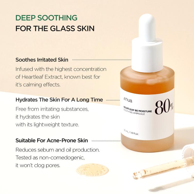 [Anua Official Shop] Heartleaf 80 Soothing Ampoule 1.01 fl.oz. (30ml)｜ Mild & Comfort Serums for Sensitive, Korean skin care, skincare comfort